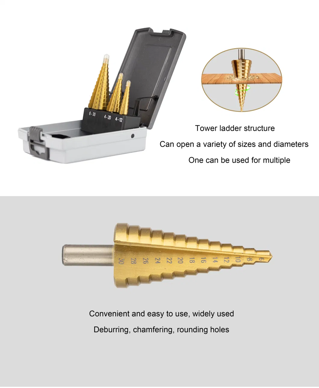 Titanium Plated HSS Spiral Flute Metal Step Drill Bit Set